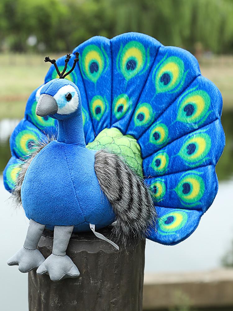 

Peacock Plush Toy - Spreading Tail Bird Doll Zoo Souvenir for Children 25x30 CM синий