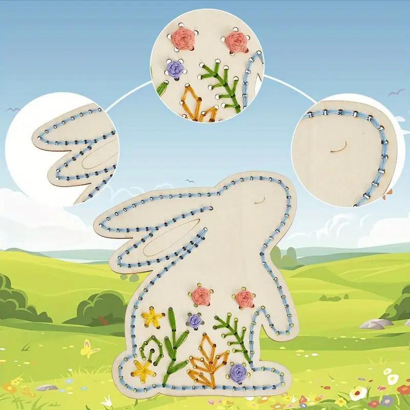 Bunny Shape Cross Stitch Kit Wooden Ornaments Easter Hanging Decor Craft for Home Decor DIY Easter Craft Supplies