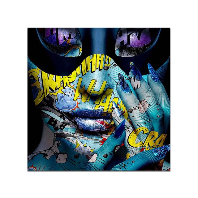 Capelli rossi, pelle blu, labbra, graffiti astratti, ragazza, arte della parete, tela, pittura, poster, immagine, decorazione domestica per soggiorno camera da letto.