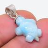 Natural Larimar Gemstone Handmade 925 Sterling Silver Jewelry Pendant 1.10" u6C76