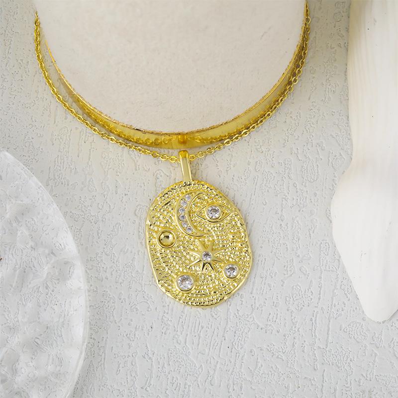 Religious Virgin Mary Pendant Necklace - Hypoallergenic Copper Plated Collar Chain with Cubic Zirconia Slavic Cross