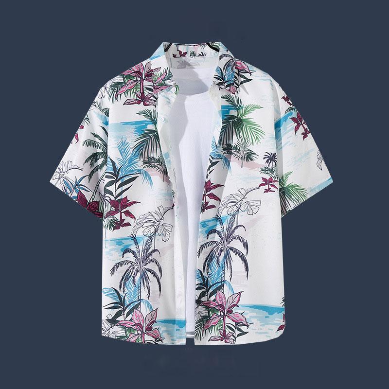Retro Floral Short Sleeve Shirt Men Trendy Personalized Versatile Cool Five-point Sleeve Summer Hawaii Clothing Trend