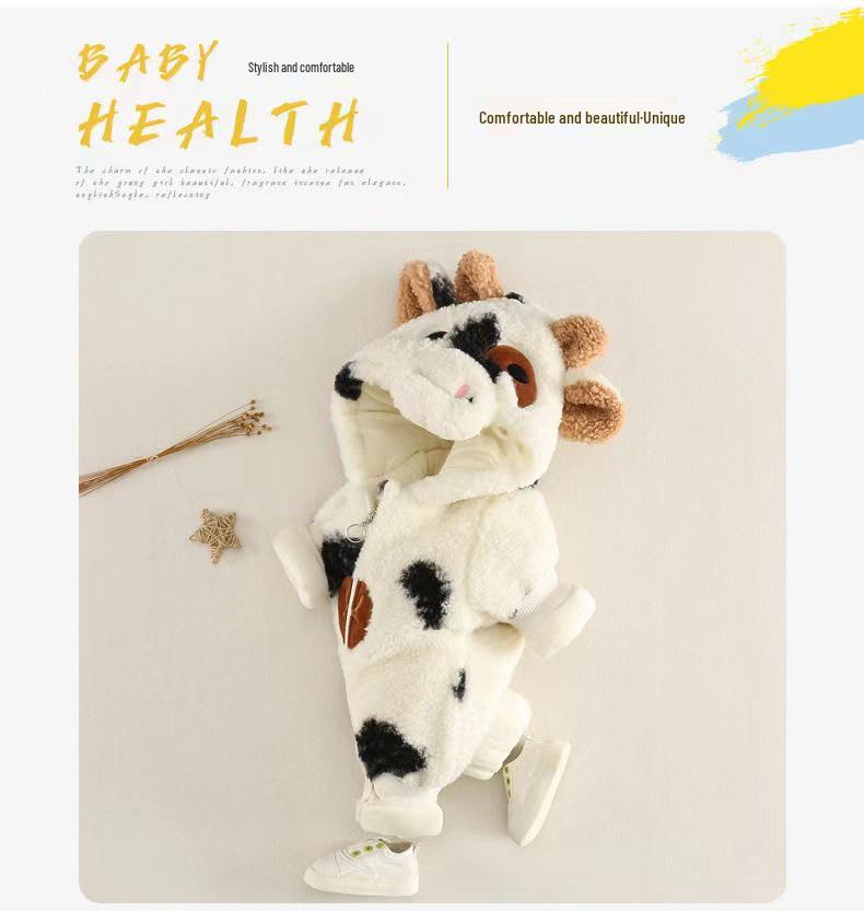 Adorable Cow Winter Romper - Cozy Lamb Wool for Newborns