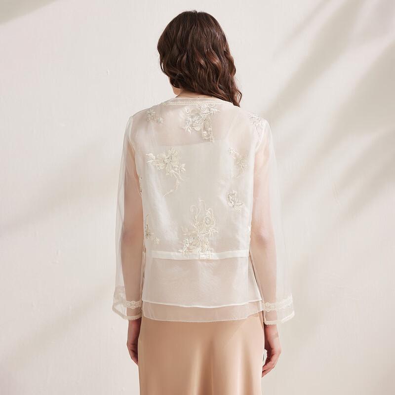 Zhaojun Women's Mulberry Silk Embroidered Long-Sleeve Blouse