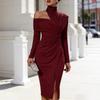 European and American Spring New Solid Color Elegant Fashion Casual Off-the-shoulder Split Women's Dress