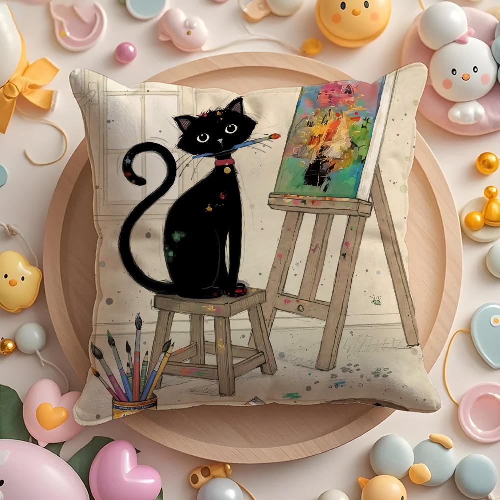 Cartoon little black cat cute Pillow Case Soft Plush Fabric DoubleSided Printed Cushion Cover Warm Winter Sofa Pillow Case
