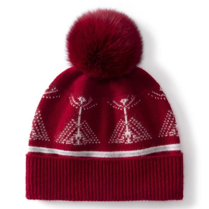 Fair Island wind wool hat women's autumn and winter thickened warm knitted hat hairball ear protection hat men's versatile cold hat tide