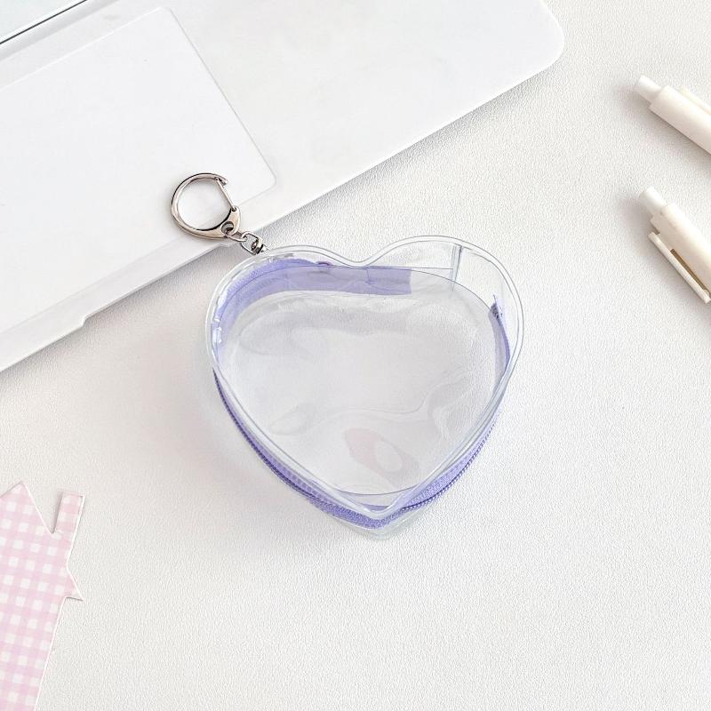 

1PC Portable Colorful Heart Transparent Zipper PVC Storage Bag Kaychain Plush Dolls Protector Case Earphone Data Wire Coin Pouch