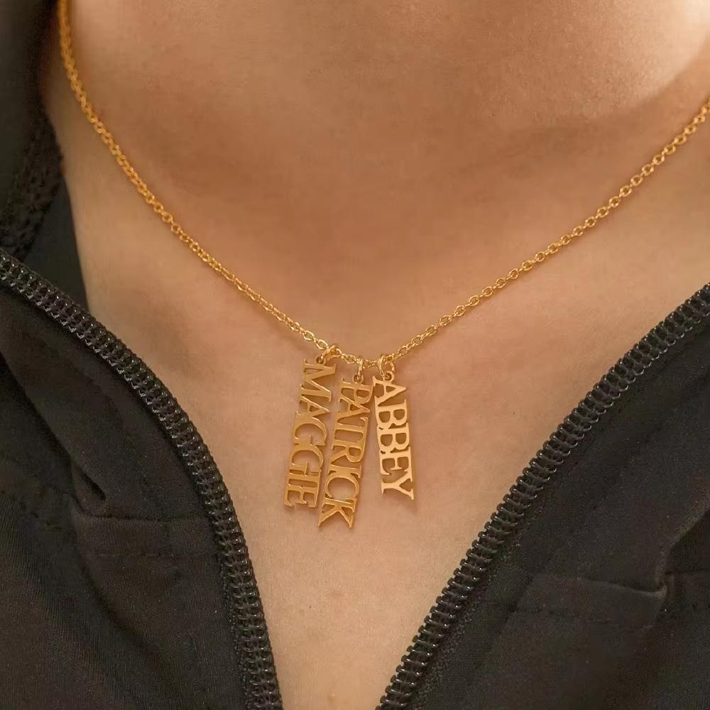 EManco Customized Women's Name Necklace Personalized Stainless Steel Vertical Number Pendant Letter Shape Box Chain Dropshipping