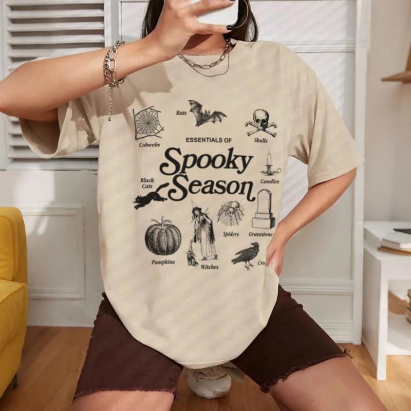 Spooky Witch T Shirt Vintage Halloween TShirts Cute Mystical Witchy Shirt Short Sleeve Pumpkin Black Cat Tees Women Fall Tops