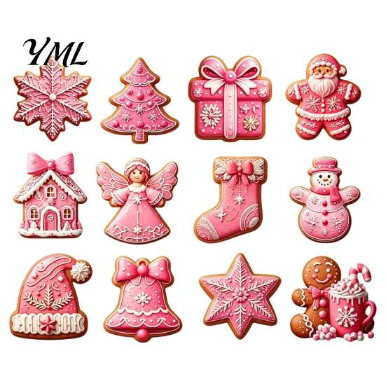 Sweet Style Christmas Party Supplies 12/24/36Pcs Pink Gingerbread Wooden Ornaments, Xmas Tree Hanging Decorations, Decorative Wood Shapes for Festive