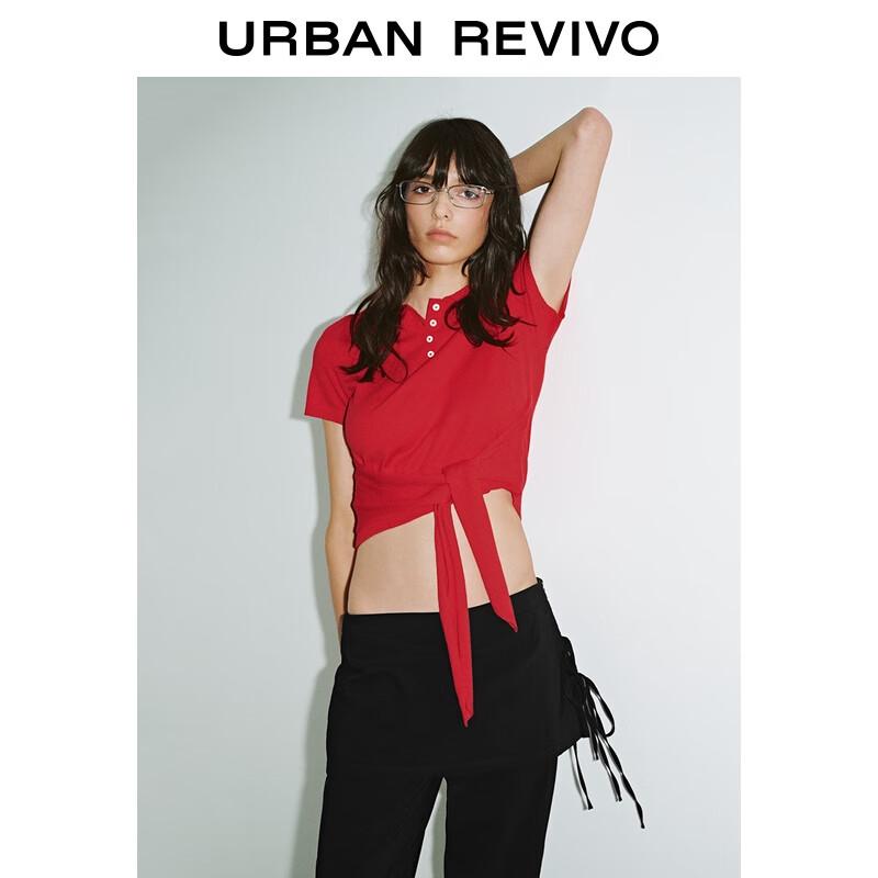 UR Women's Slim Knit Polo Top with Tie Detail