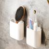 Modern Minimalist White Bathroom Organizer-Mounted Toothbrush Holder&Toothpaste Cup with Drainage Slots,Hygienic Storage