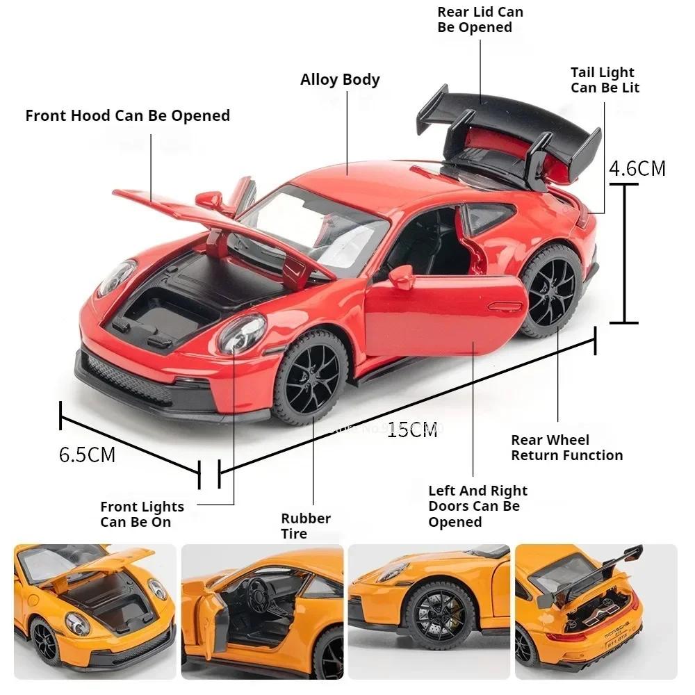 1:32 Scale 911 Dakar Gt3 Sports Car Model Toy Alloy Body Doors Opened Supercar Models Sound Light Police Cars Kids Presents