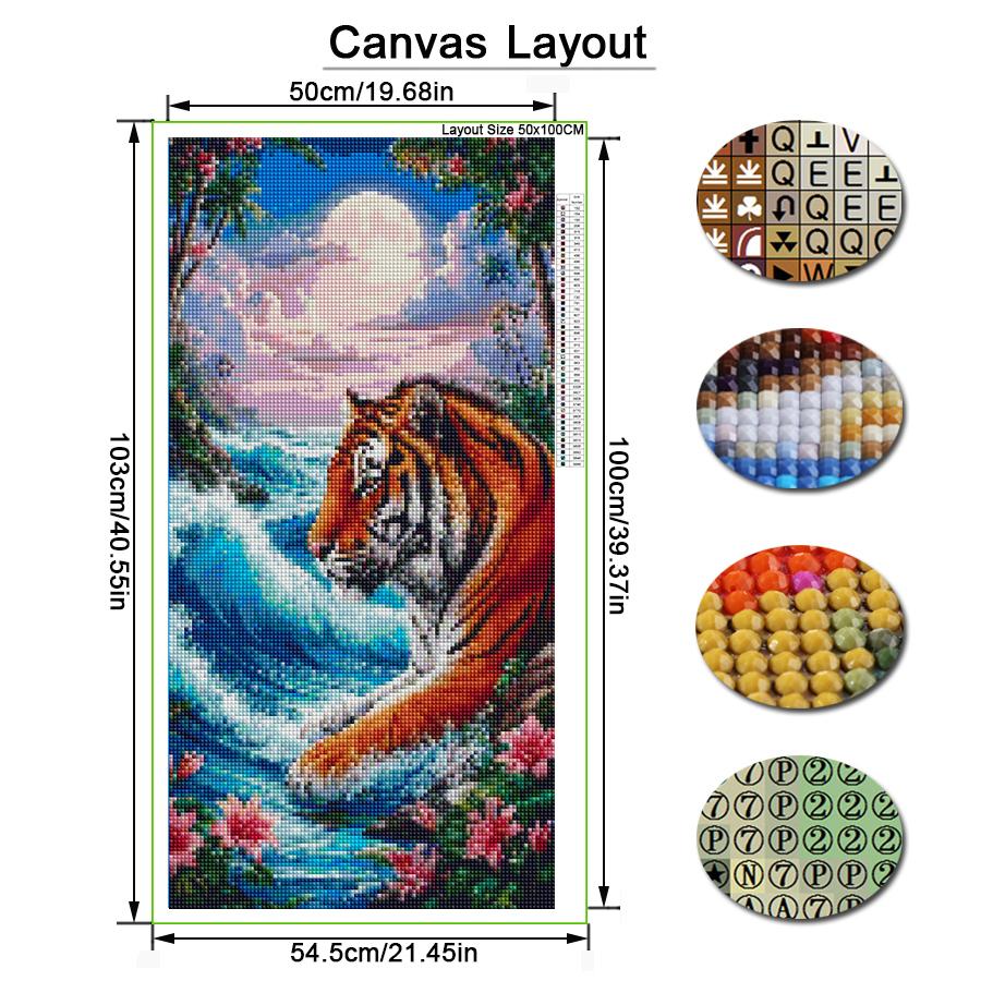 Moon Sea Waves Tigers Large Size Diamond Painting Forest Wild Animals Diy Full Drill Rhinestone Embroidery Mosaic Cross Stitch Kits Wall Decor