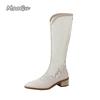 Fashion Woman Fashion Lace Flower Boots Thick Heel Pointed Toe Mid-calf Boots Female Footwear Summer Size 41 Breathable Botas De Mujer