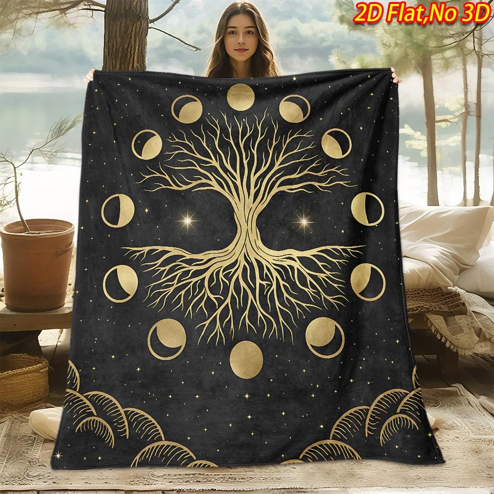 1pc Starry Sky Moon Phases Blanket - Soft Flannel Throw Suitable for All Seasons, Phases of the Moon Chart Bedspread, Decor, Machine Washable Polyeste