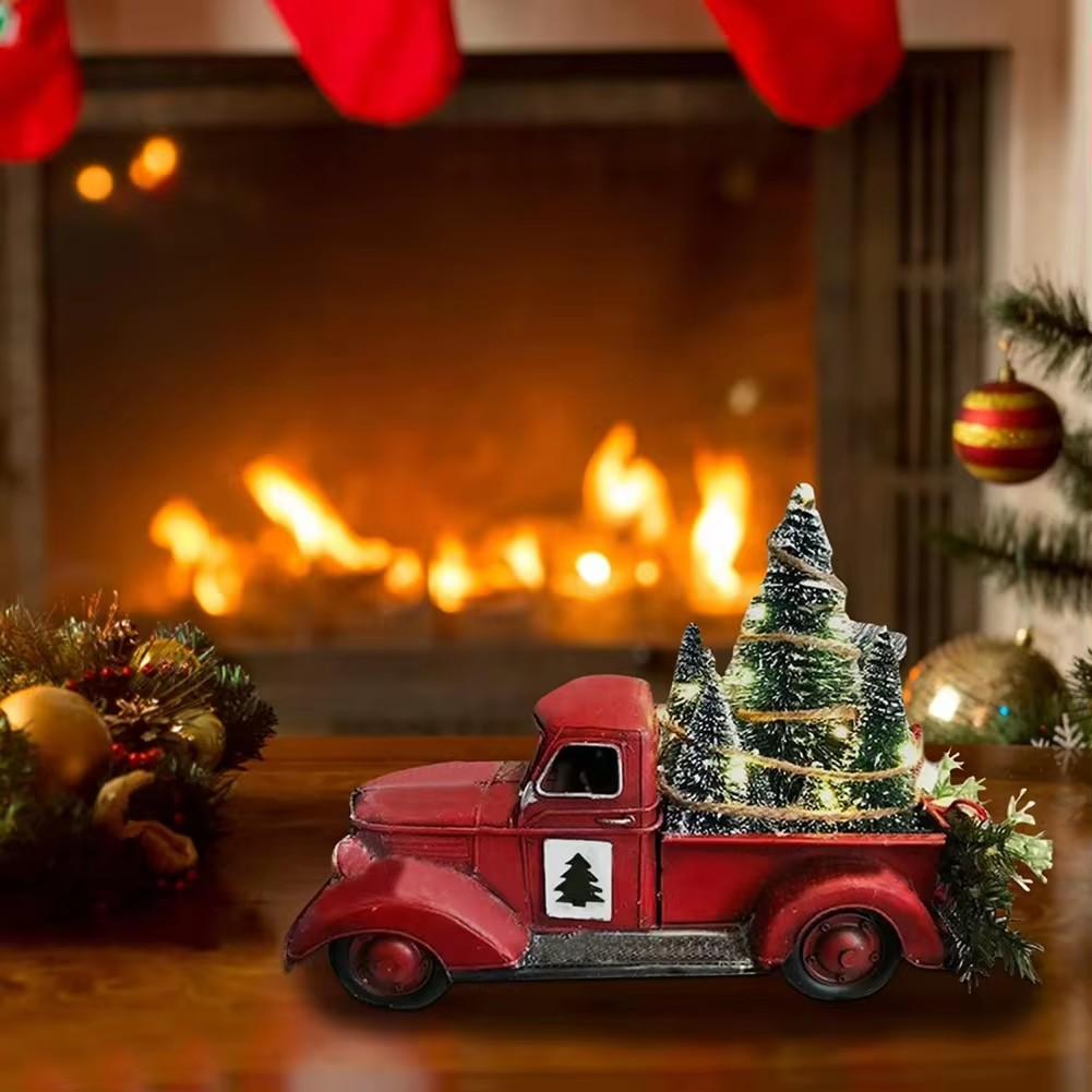 Red Christmas Truck, Little Red Truck Christmas Decor With Christmas Trees And LED String Lights