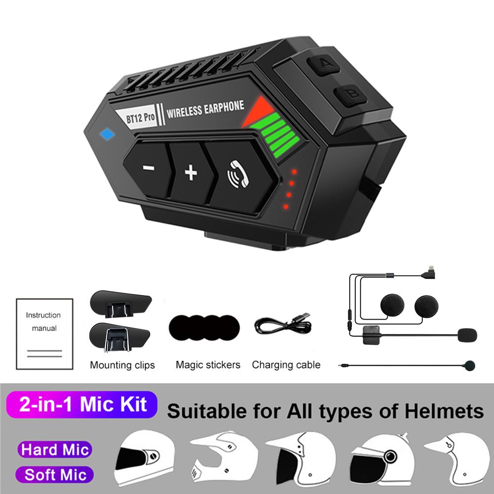 BT12 Pro 2000mah Motorcycle Bluetooth Helmet Headset Wireless Hands-free Call Stereo Waterproof Music Player for Moto Earphone