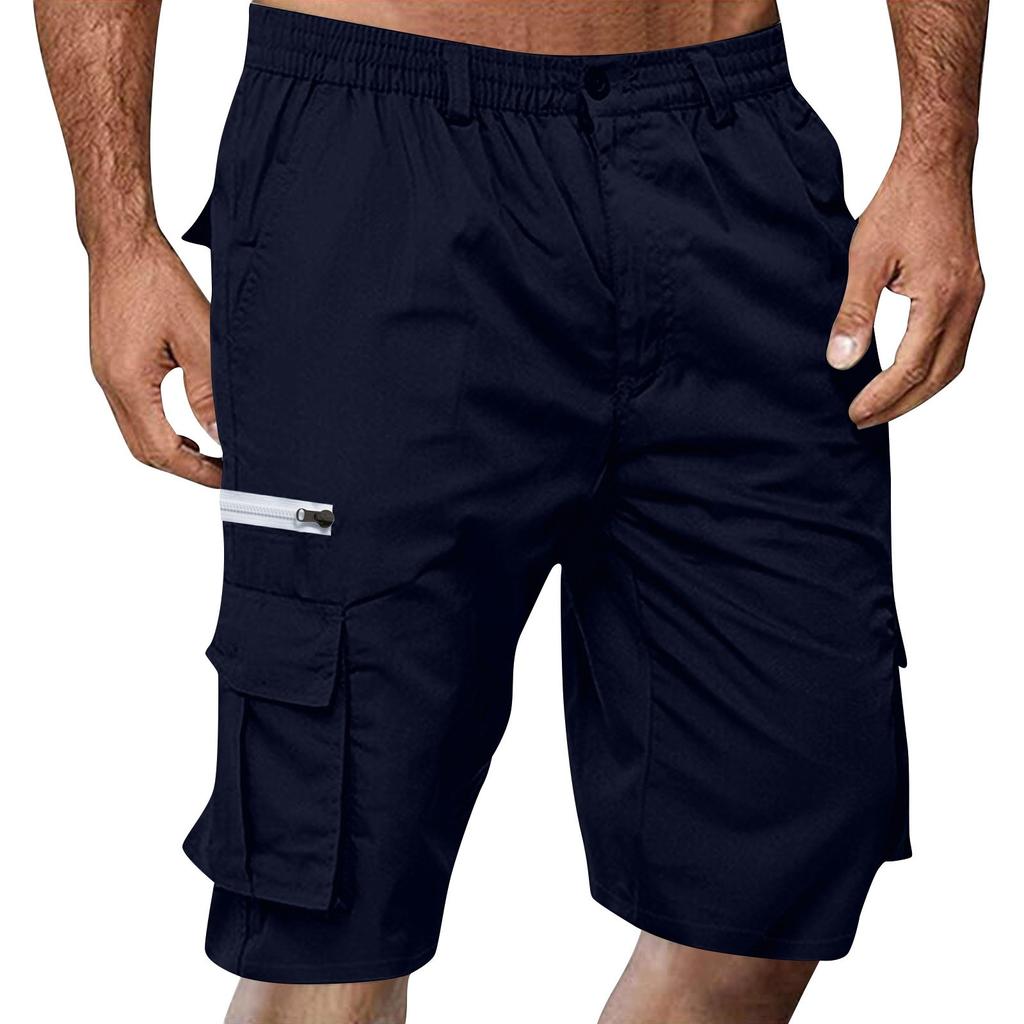 Men's Summer Multi-Pocket Cargo Shorts Casual Summer Hiking Shorts Elastic Waist Shorts