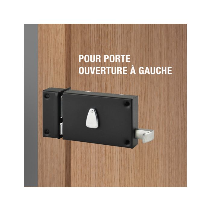 THIRARD - Serrure horizontale en applique 6 gorges à tirage pour entrée, gauche, axe 64mm, carré 7mm, 140x88mm, noir, 2 clés
