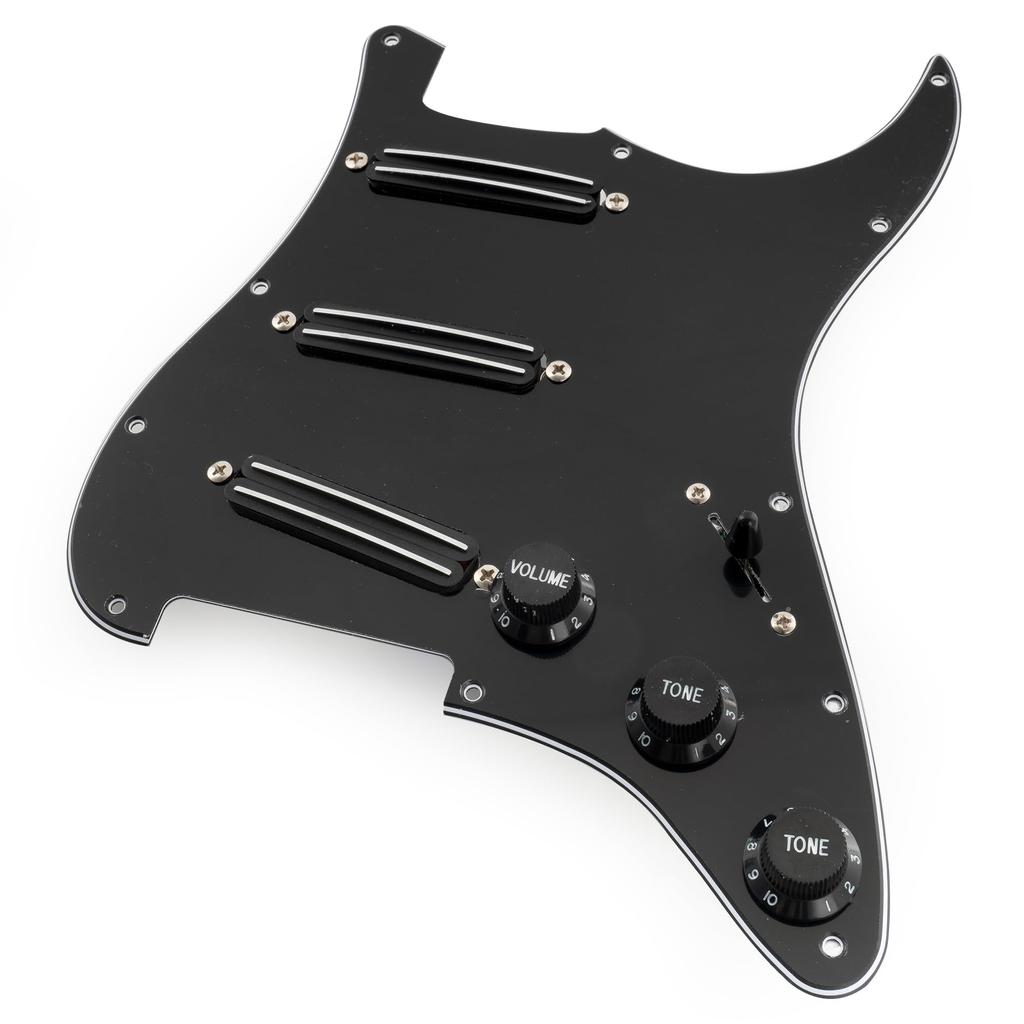 Musiclily SSS Strat Pickguard for Ceramic Humbucker Strat Electric Black Pro-SE ST-DPHC Pre-wired Single-Size Guitar, 3-Piece