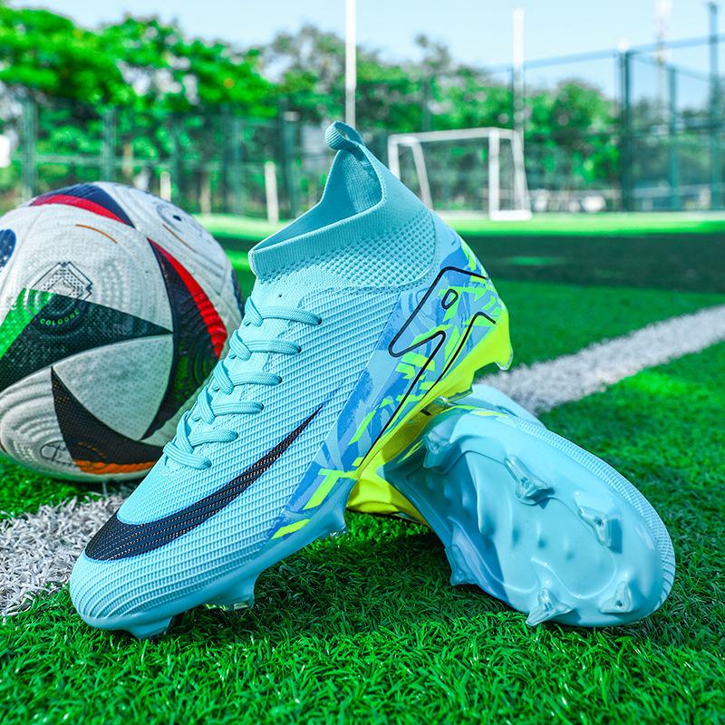 High-top football shoes fly-woven seamless AG nails artificial grass boys and girls adolescent students training shoes