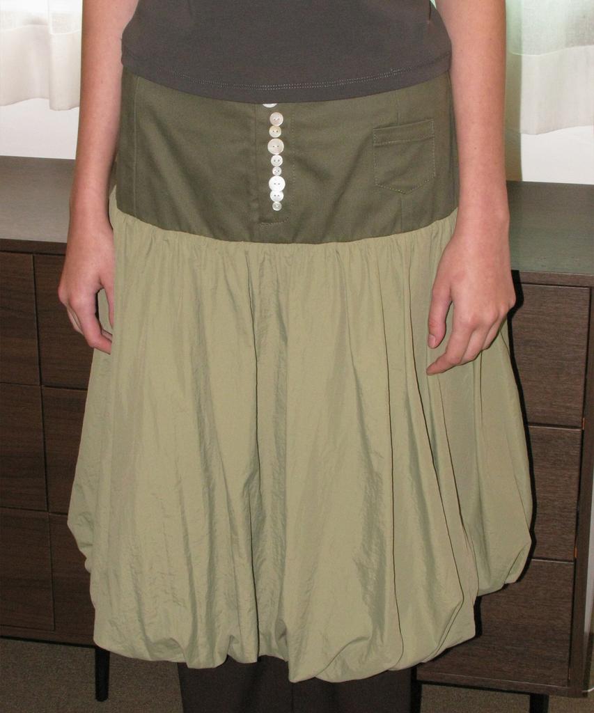 Partimento Woman Button-Pointed Puff Midi Skirt_Khaki Green