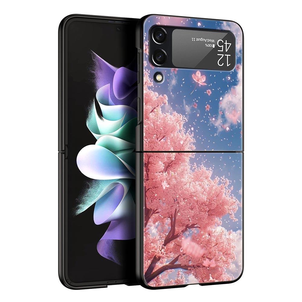 Korean Flower Hard PC Phone Case For Samsung Galaxy Z Flip 7 6 5 4 Black Cover For Galaxy Z Flip 3 Foldable Shell Fundas Capas