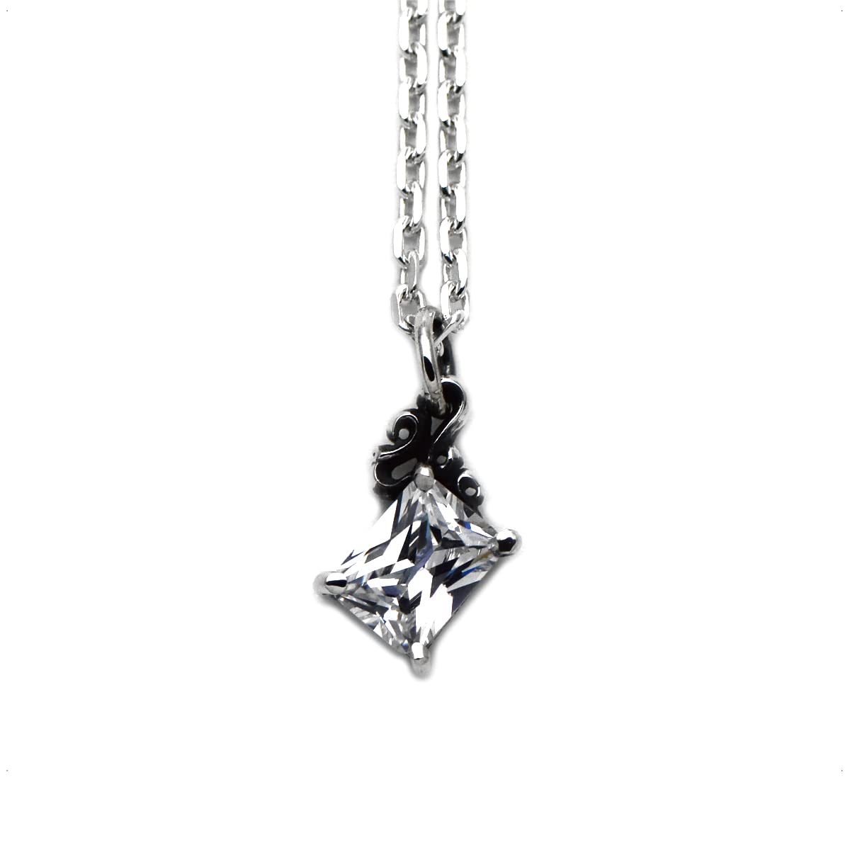 

[FUNKOUTS] Square Stone Sterling Silver 925 Pendant Necklace Princess Cut Zirconia FCN-065 cooldust