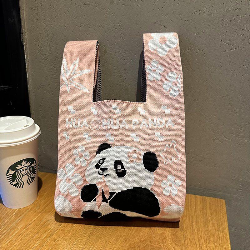 

Around the Wide and Narrow Alley Gift Chengdu Panda Grandpa Knitted Bags Birthday Gift Kids Woven Handbag Pink Flower (English version)