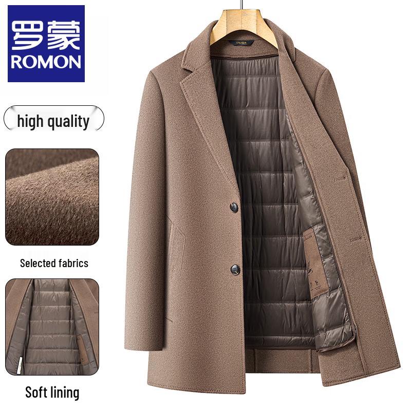 

Romon Men s Mid-Length Wool Blend Double-Faced Windbreaker Coat L