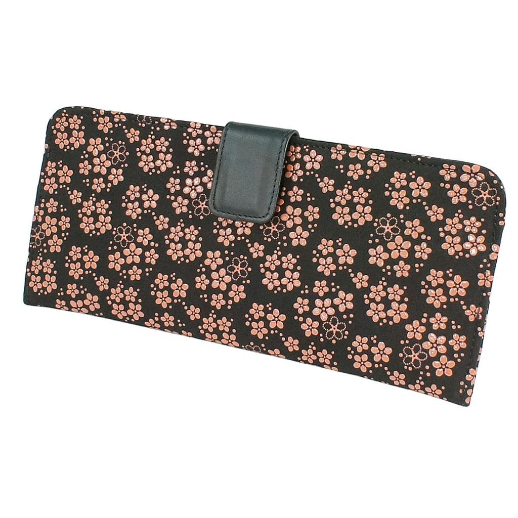 Inden Long Large Black with Pink [Inden-ya] Wallet, Size, Thin, Deerskin, Lacquer, Forget-Me-Not Pattern, 2107-51-181