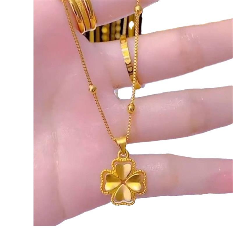 Copper Plated Gold Four-Leaf Clover Pendant: Elegant Double-Sided Minimalist Design