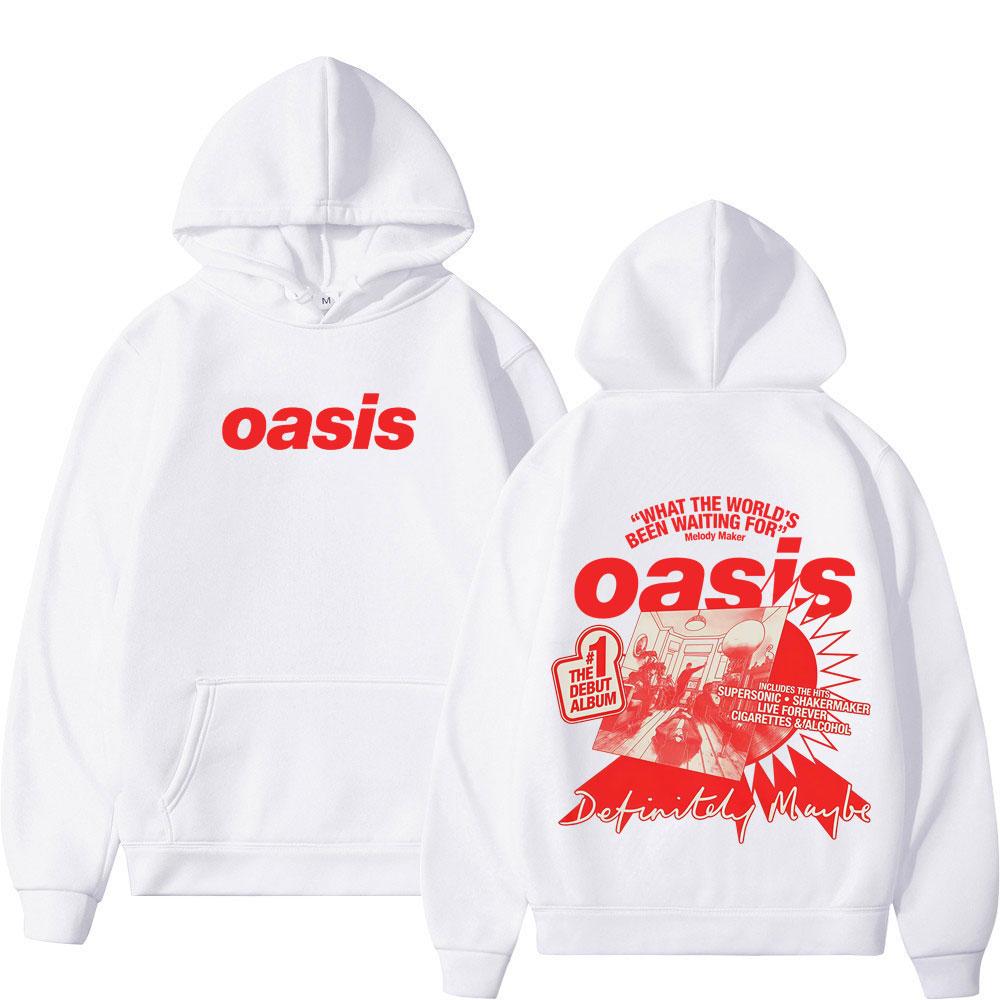 Logo zespołu Oasis Bluza z kapturem z nadrukiem Harajuku dla mężczyzn Moda Pulowery z długim rękawem Oversize Luźna Hip-hop Odzież sportowa Prezent dla fanów