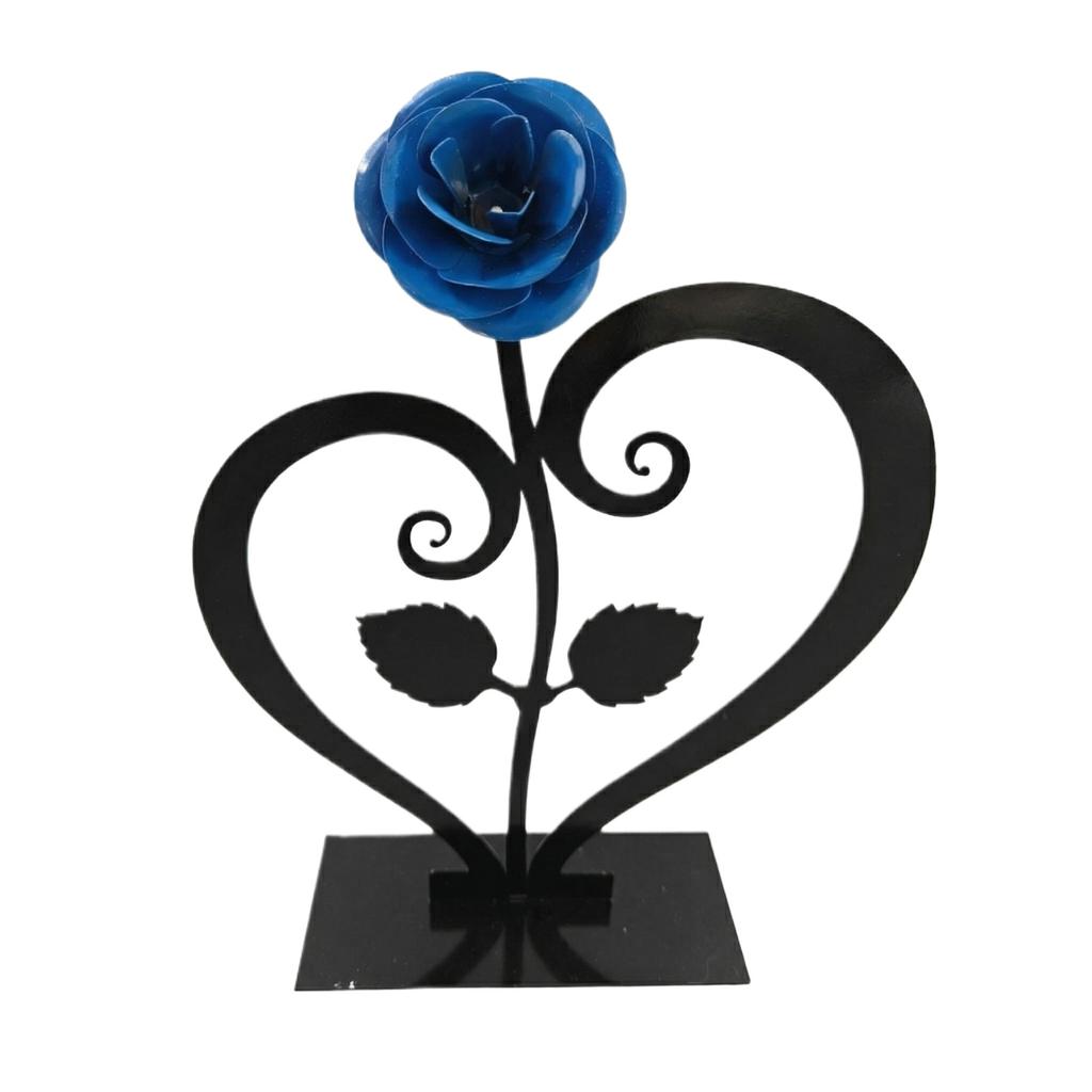 A Metal Rose Paired With A Heart-shaped Stand—a Creative Decorative Piece That Makes For An Ideal Gift.