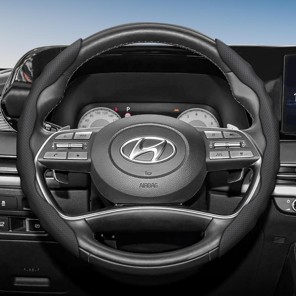 Adatto per Coprivolante Hyundai con Design Sportivo Ondulato, Pelle Traspirante, Segmentato Antiscivolo, Copertura Protettiva Assorbi Sudore per I30