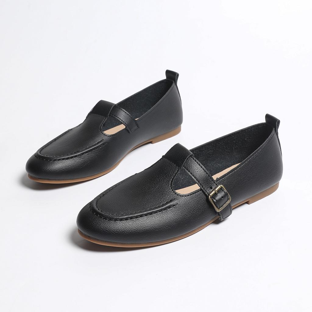 22 years old new French single shoes round head Mary Jane shoes late evening retro low heel elegant small leather shoes