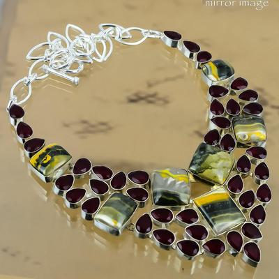 Natural Bumble Bee Jasper Gemstone Chain Yellow Adjustable Necklace 925 Silver