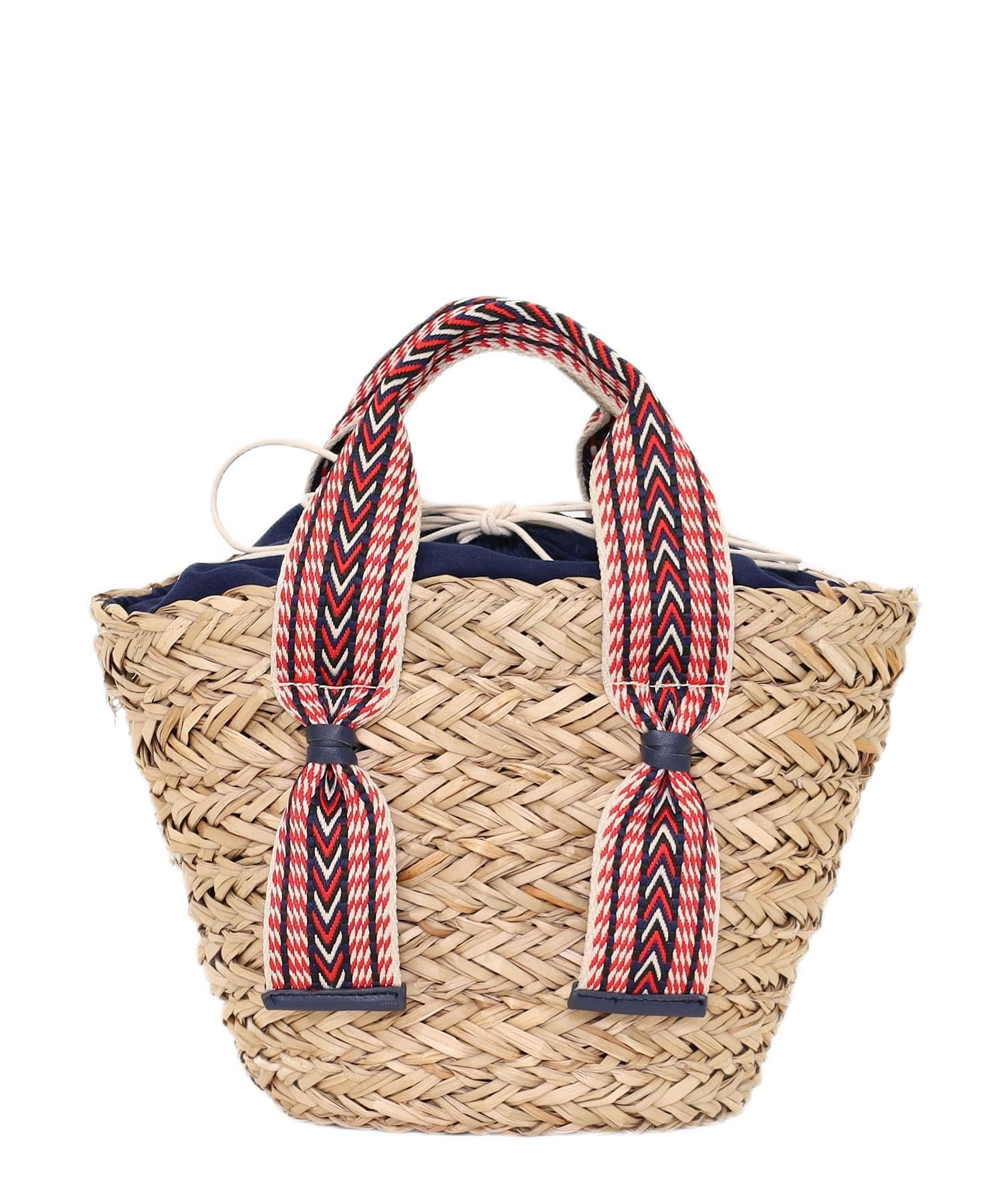 Женская плетеная сумка-корзина Cuco с узором и ручками-лентами, темно-синяя (094)