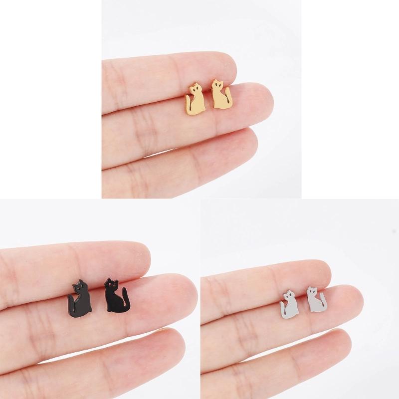 Cute Animal Stud Earrings for Women Girls 3 Pairs Cat Ear Studs Adornment Trendy Ear Hooks Charm Ornament Jewelry Gift