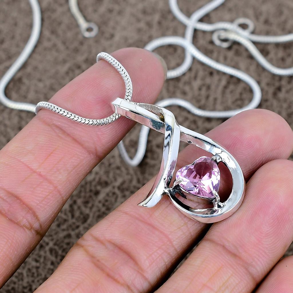 Pink Kunzite Gemstone Handmade 925 Sterling Silver Jewelry Pendant 1.54" KKG-571