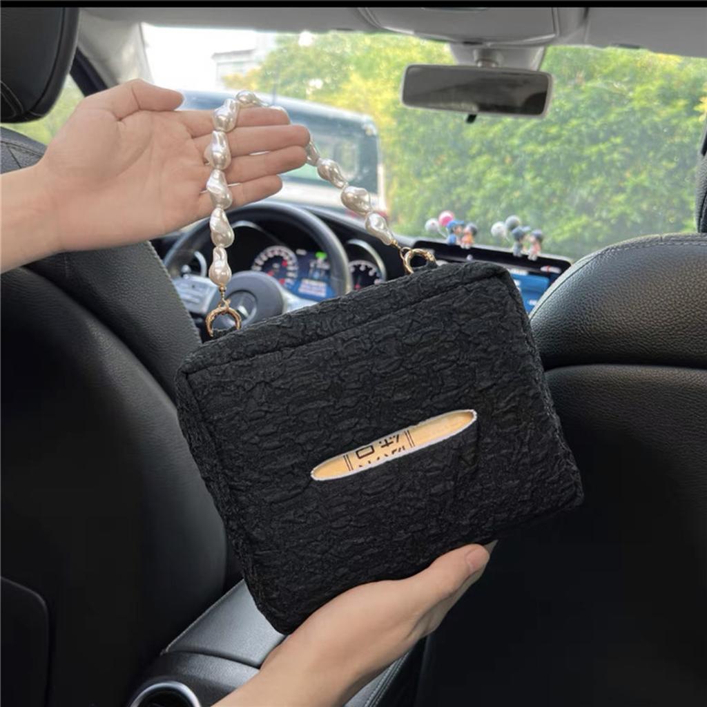 Car Tissue Box, Seersucker Small Fresh Decoration, Car Paper Drawer, Car Chair Back Hanging Storage Tissue Bag