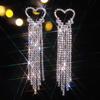 Luxury Shiny Rhinestone Long Tassel Love Earrings Fashion High-Grade Earrings Bridal Earrings Women's Earrings 1 Pair