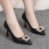 Sharp Pointed Single Shoe Women's Spring Shoes Rhinestone Black Temperament High Heels Women
