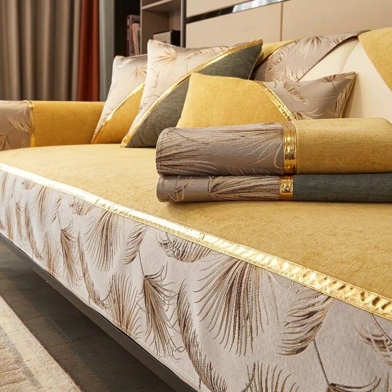 Chenille Jacquard Stoff Sofatrekk Skinnsofa Sliptrekk Sofatrekk i europeisk stil Custom Anti-skli 2/3/4 sete sofa håndkle
