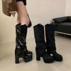 Boots 2025 autumn and winter new thick heel piled boots v-mouth western boots women's retro outer soft-soled trousers boots