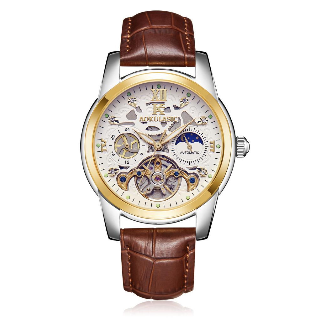 Aokulasic Ogulas Business Men'S Hollow Tourbillon Multifunctional Automatic Mechanical Watch Tide