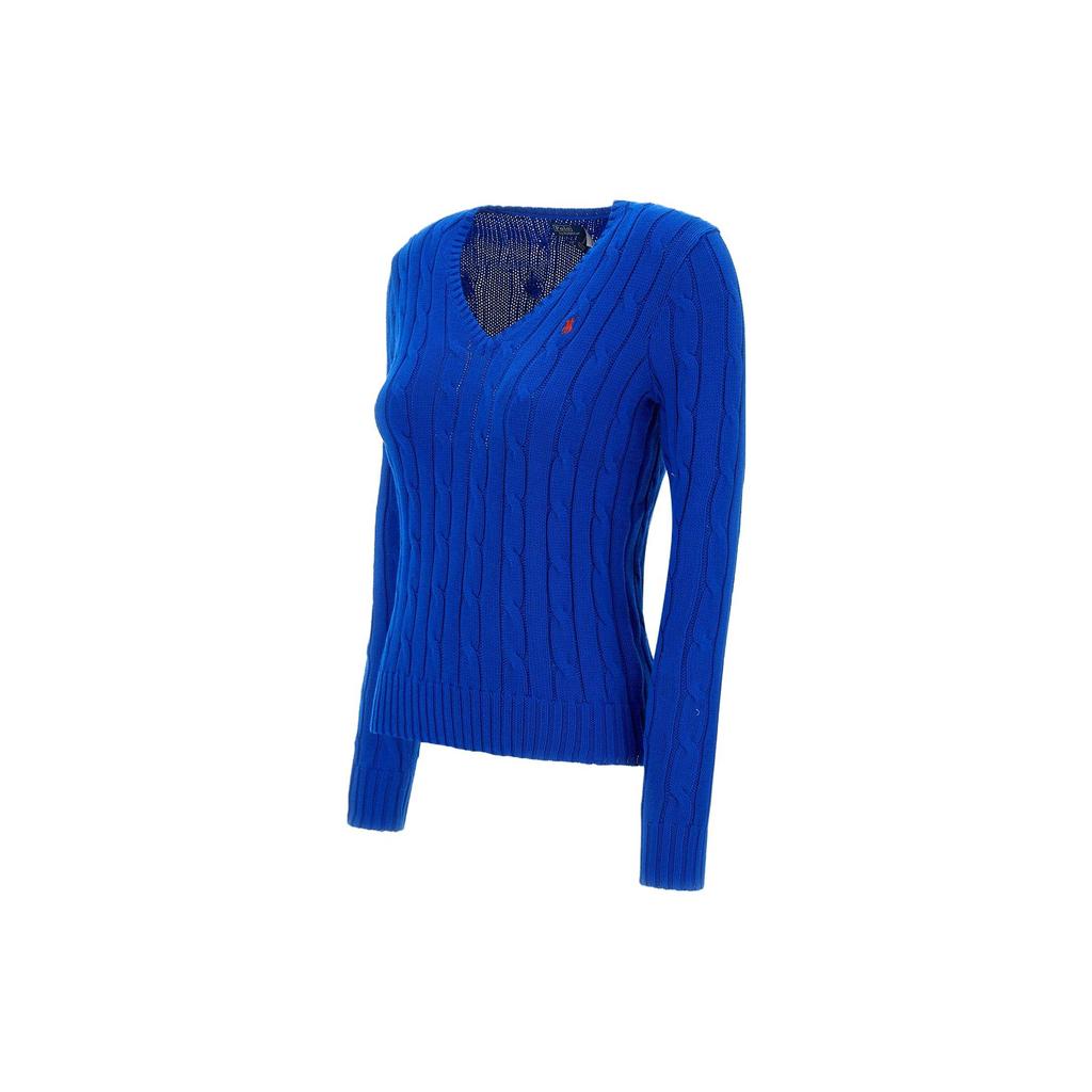 Polo Ralph Lauren Solid Color Cable Knit V-Neck Sweater Women sweater Royal-Blue 211891641-006