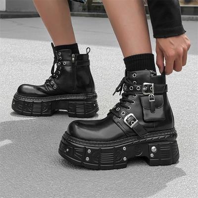 Paar Dunkle Motorradstiefel Heavy Metal Plateau-Stiefeletten Herren Damen Punk Freizeit Lederschuhe Ritterstiefel Botas Para Mujer